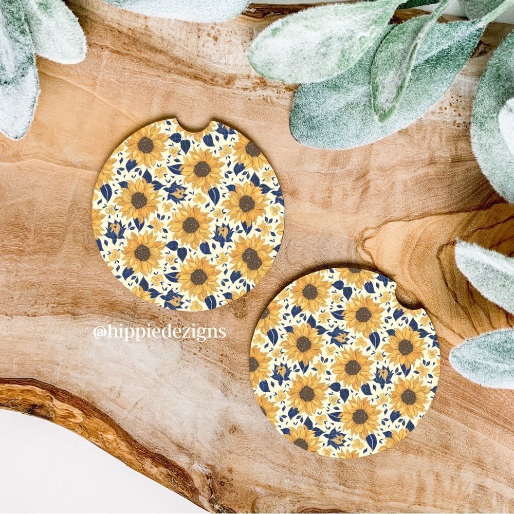Sunflower Car Coaster Set 2 Pack